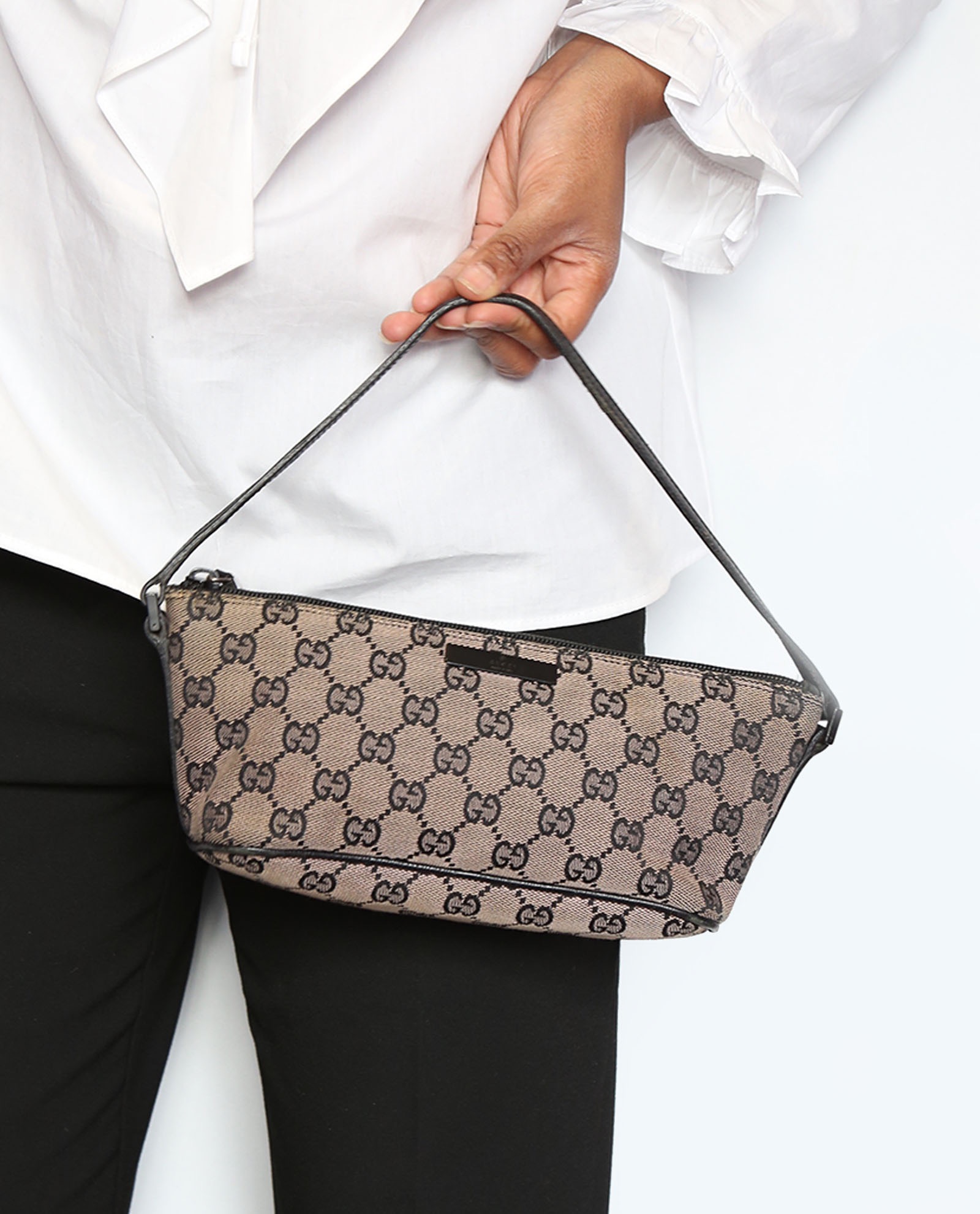 Boat Pochette, &pound;60, Handbags, Beige/Black, Canvas/Leather, Other view